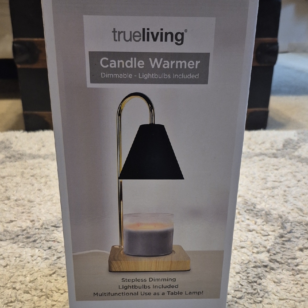 True Living Black Candle Warmer with Wooden Base
